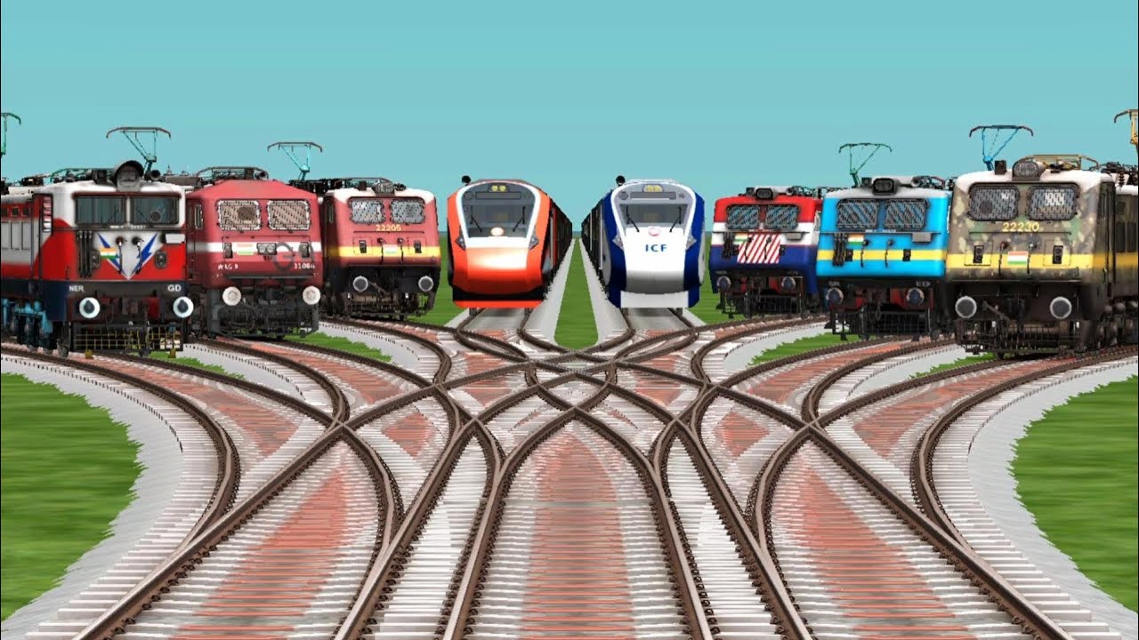 8 Locomotive Trains Running On High Speed Trains Crossing || Indian Express || Train Simulators