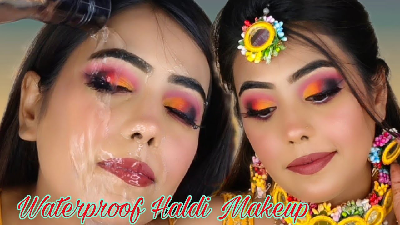 Waterproof Haldi Makeup Look🌸 floral jewellery 💜Full Hd Makeup for brides