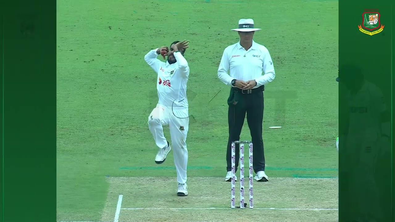 Captain gone! Shan Masood falls as Mehidy Hasan Miraz strikes. Brilliant grab by sub Nayeem Hasan