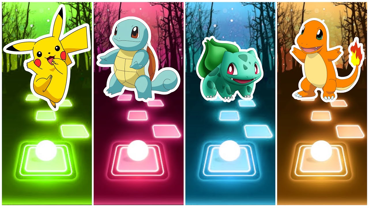 Pokemons | Pikachu vs Squirtle vs Bulbasaur vs Charmander | Tiles Hop Games