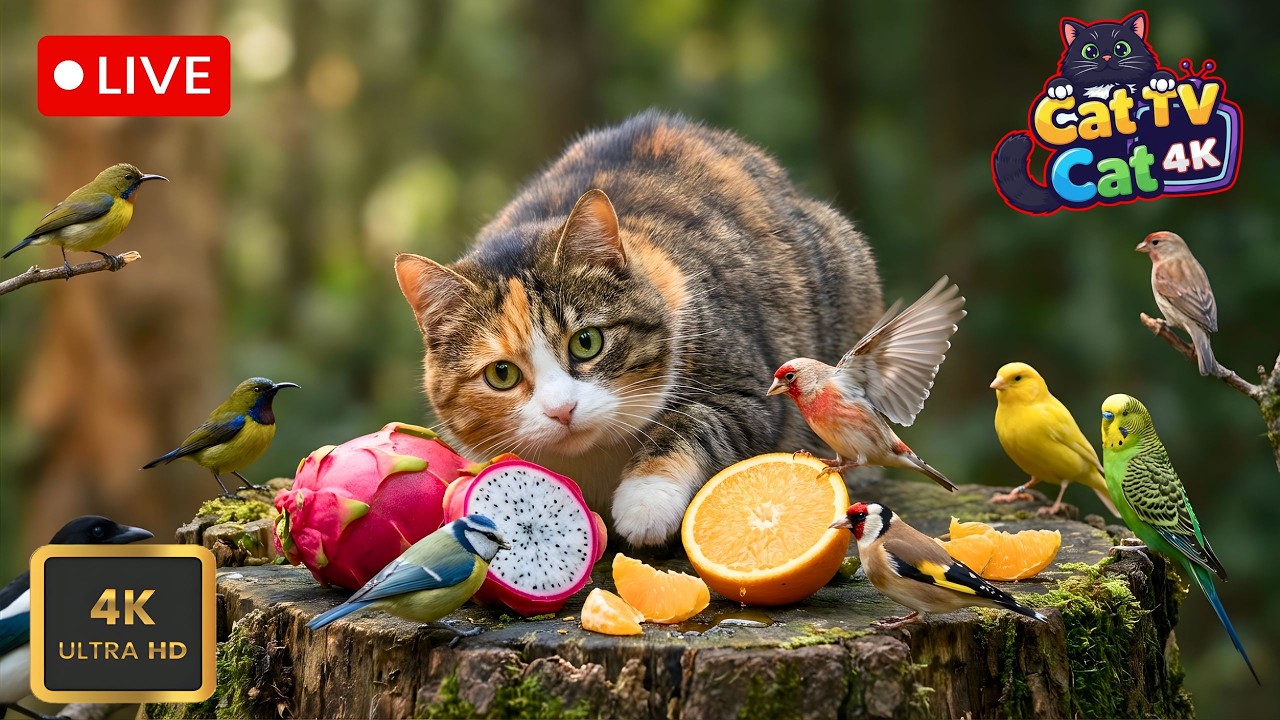 🔴 12 HOURS LIVE | Cat TV 😺 Birds and Squirrels in the Garden 🐦 Cat Games in 4K