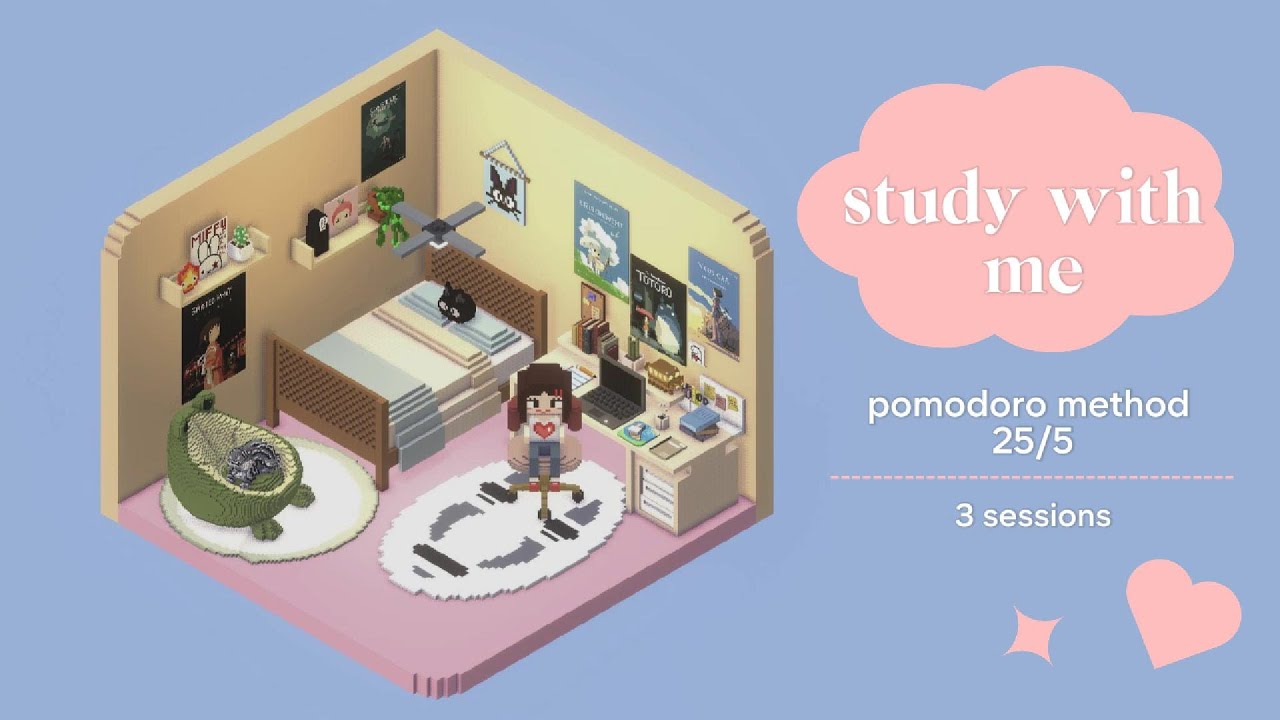Study with me | Pomodoro 25/5 | Keyboard sounds🎧⌨️ | No music | anime inspired room