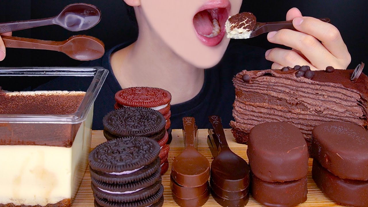 ASMR SPOON CHOCOLATE ICE CREAM OREO MUKBANG 숟가락 초콜릿 아이스크림 오레오 먹방 チョコレートケーキ coklat 咀嚼音 EATING SOUNDS