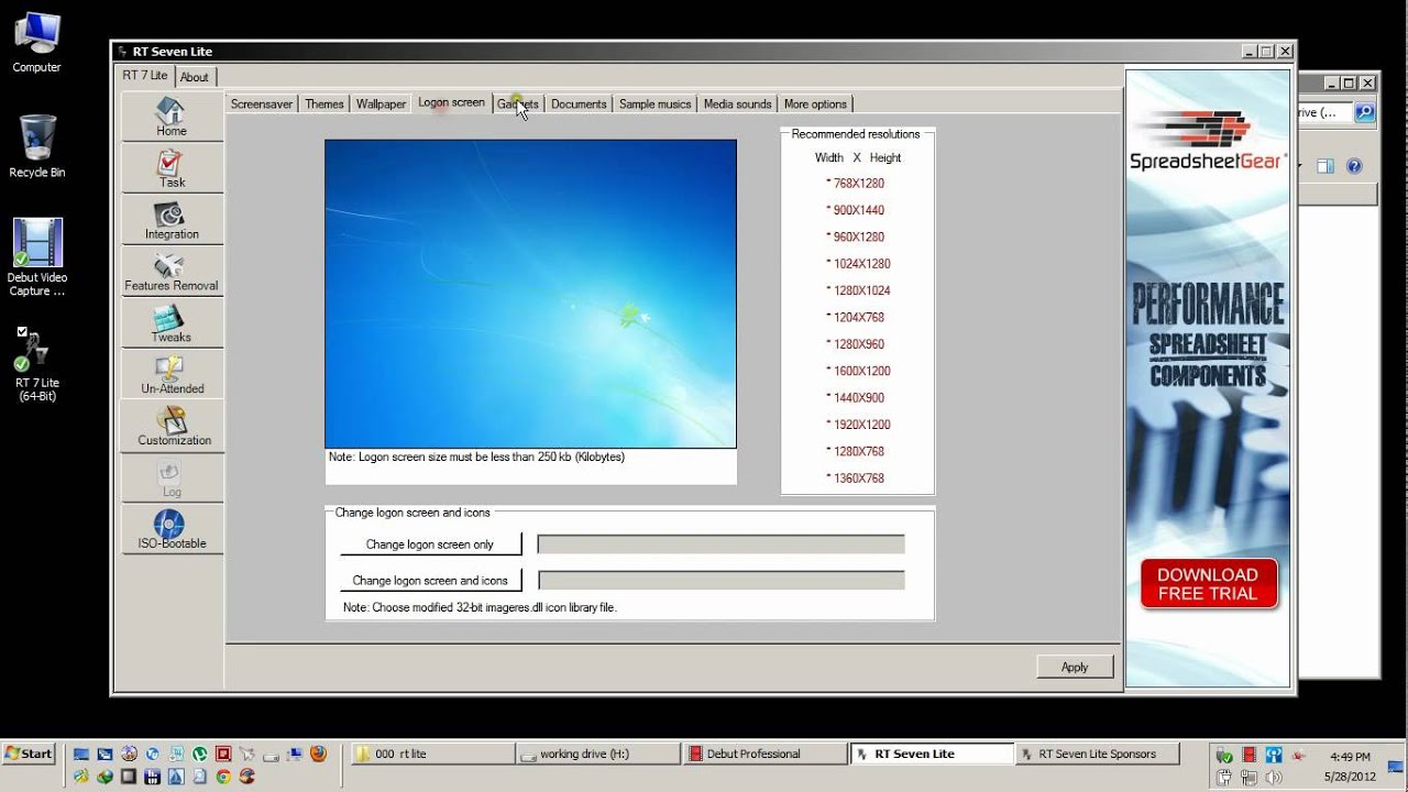 Tutorial of  slimming windows 7 with rt7 lite + vlite for winsxs removal
