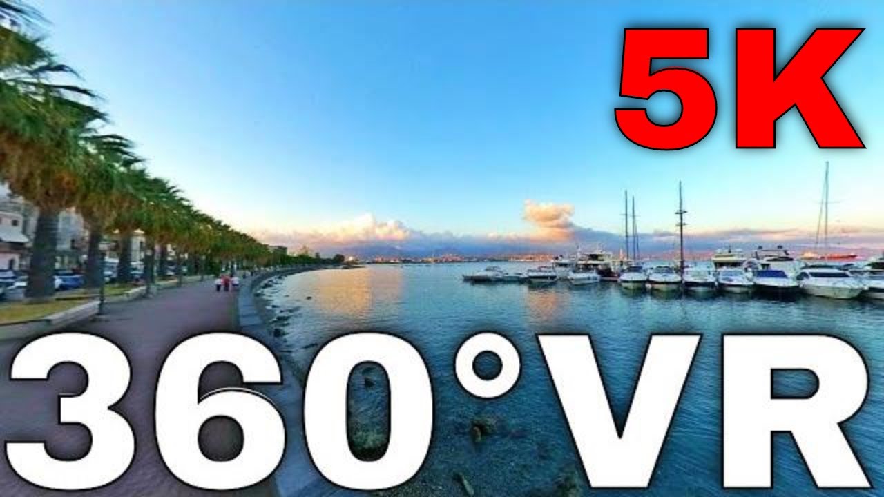 360&deg; VR Walk Tour on Milazzo Beach and Harbor Italy Sicily 5K Virtual Reality HD 4K