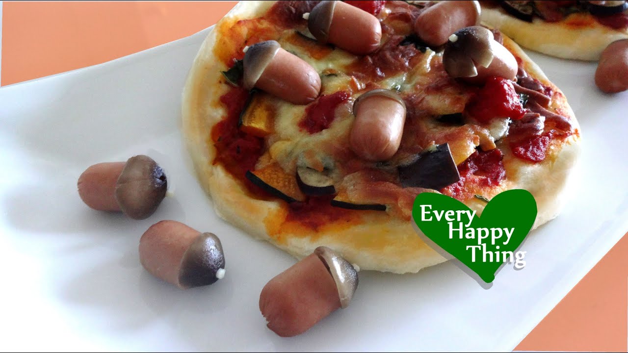 (*´ー`*) Autumn Pizza with Acorns (Fake) ◆どんぐりの秋野菜ピザ (Recipe)