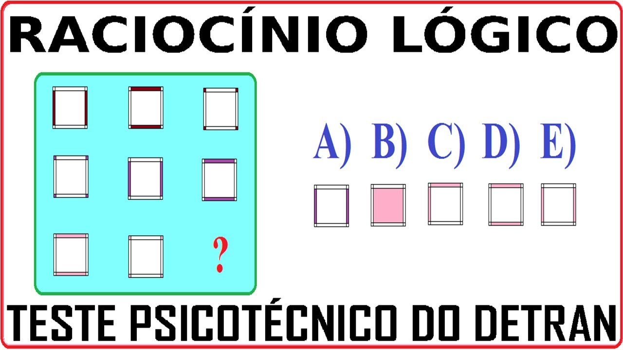 Raciocínio Lógico Sequência figuras coloridas RLM Teste QI Quociente de inteligência Detran