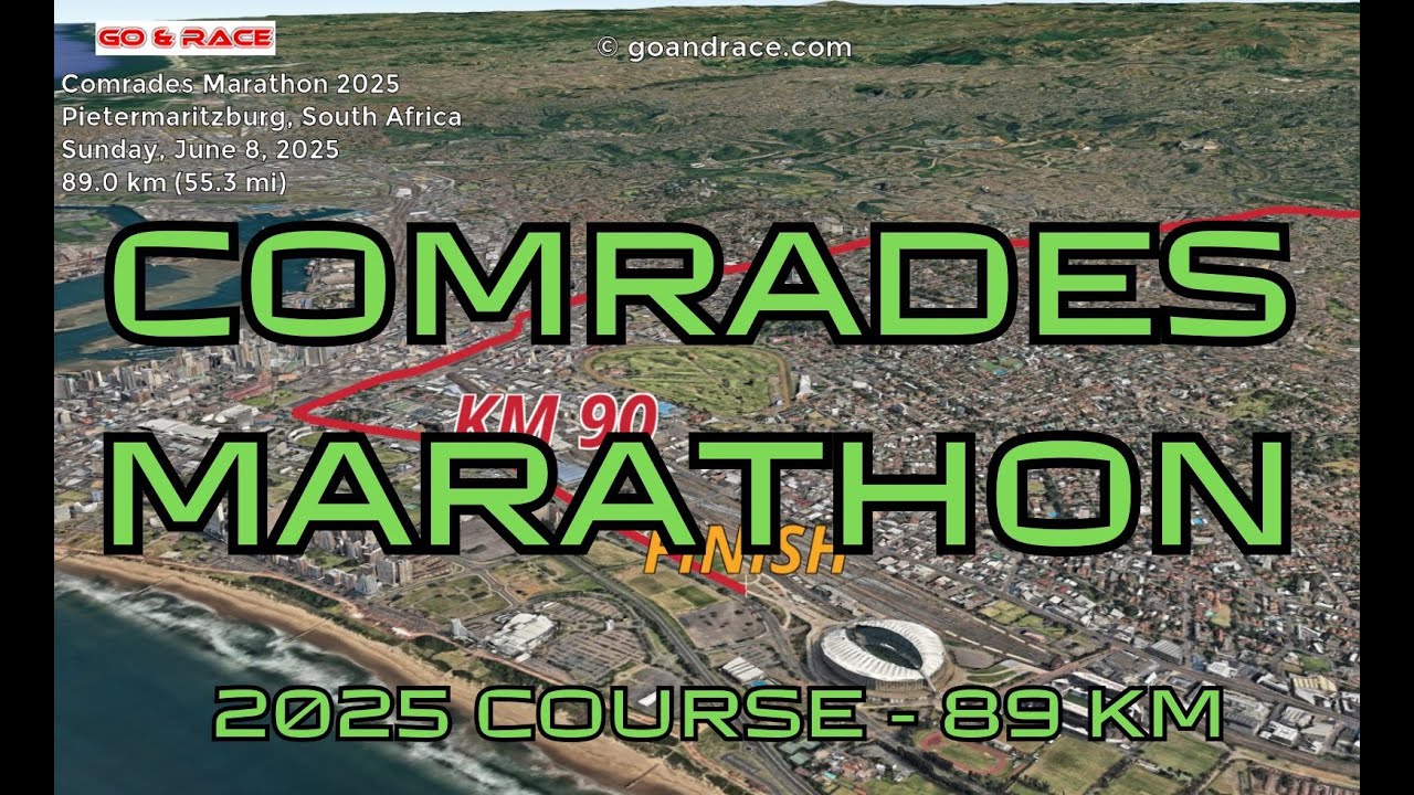Comrades Marathon 2025: fly over the 89 km course! Video of the race path.