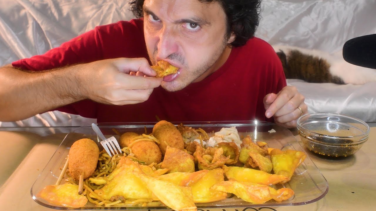 ASMR EATING MY WIFES @nomnomsammiegirl  SLOPPY SECONDS * CHINESE FOOD FEAST + CHEESE CORN DOGS *