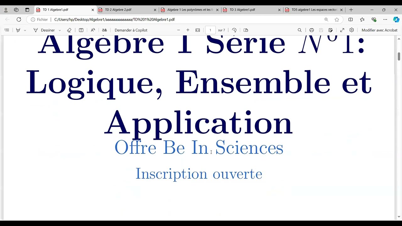 Alg&egrave;bre  1 - S&eacute;ance Publique N&deg; 1:   Logique  (2024).