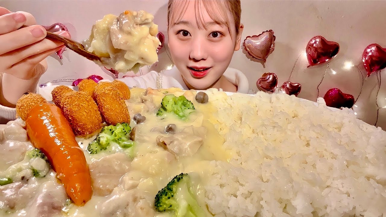 ASMR крем тушеный рис Cream Stew and Rice【русские субтитры】【Mukbang/ Eating Sounds】