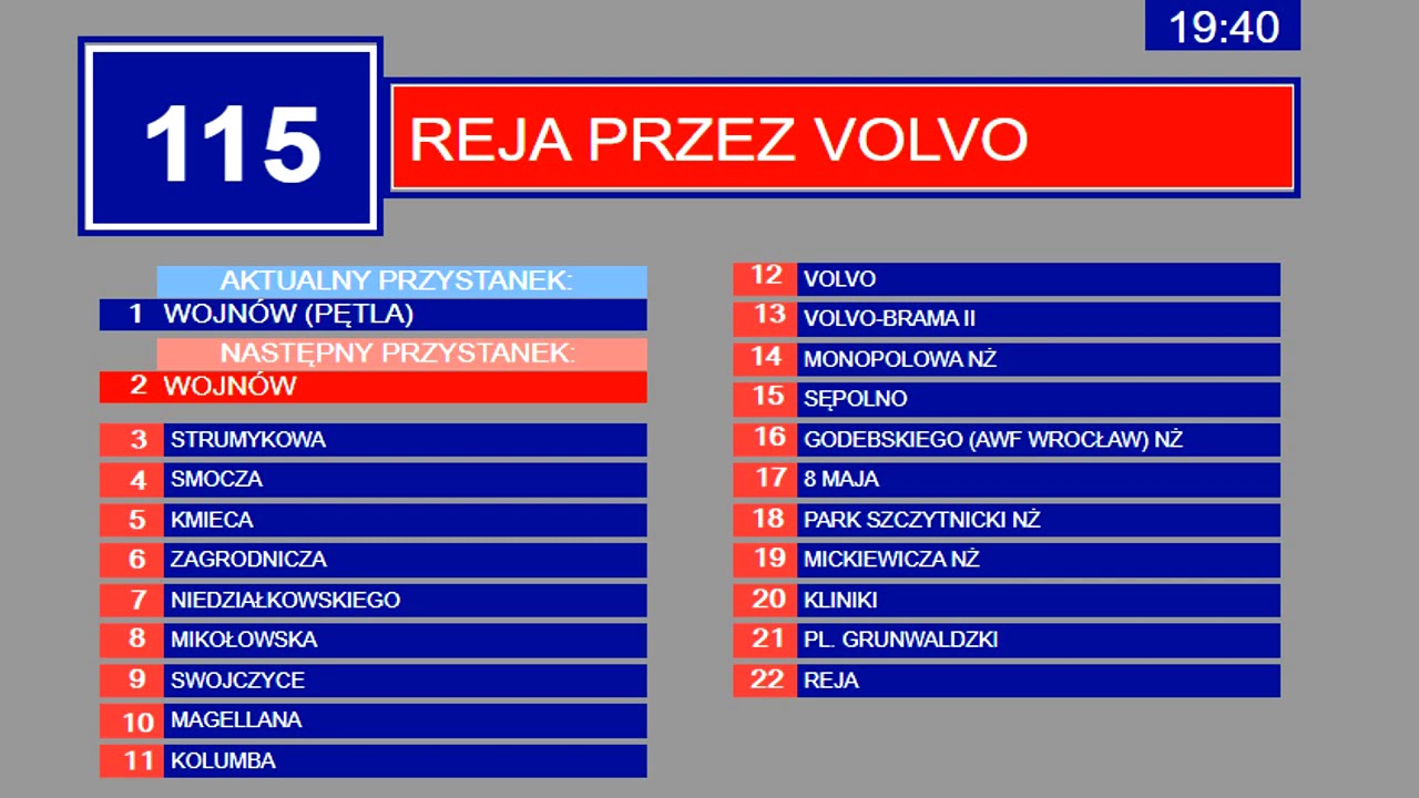 MPK Wrocław-Zapowiedzi Przystankowe [115➡REJA p. Volvo]