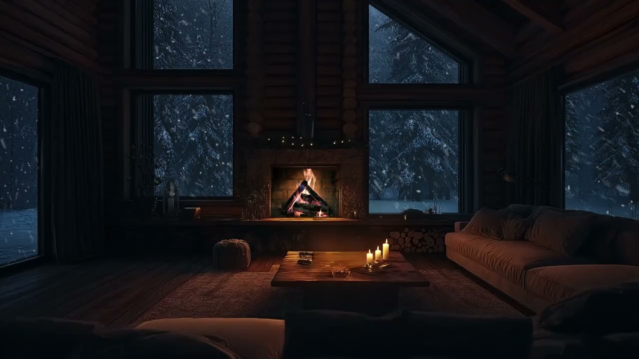 🌙 Winter Snow Piano Ambience with Crackling Fire | Relaxing Music for Sleep, Study & Calm Moments ❄️