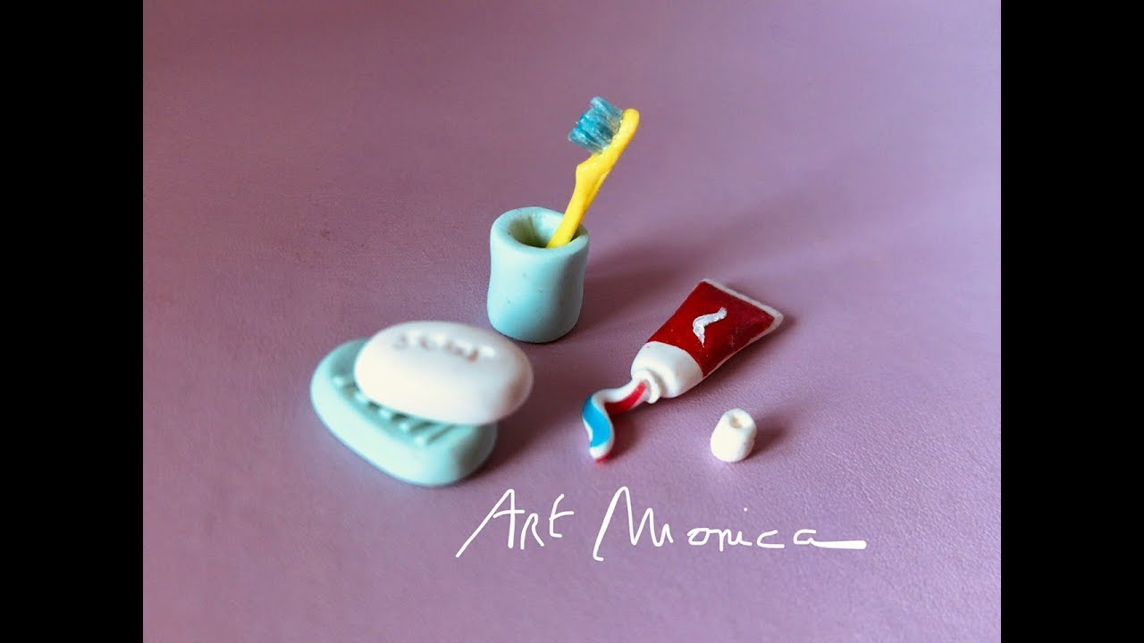 Bathroom Kit Miniature Polymer Clay DIY: toothpaste, toothbrush, soap, soap Dish & toothbrush holder