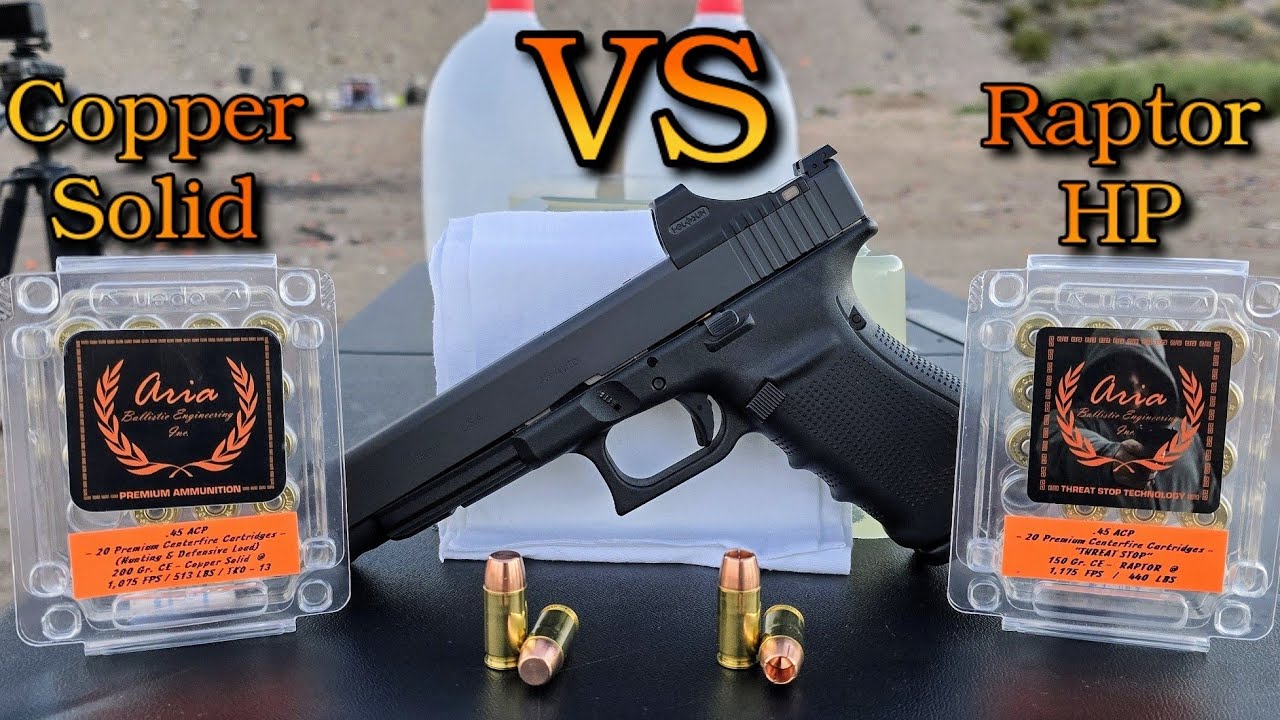 .45 авто |Aria Ballistics Engineering| (Медный цельнометаллический патрон против Raptor HP) Тест ...