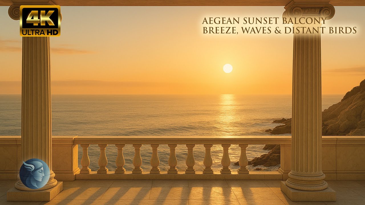 Aegean Sunset Balcony Ambience | Breeze, Waves & Distant Birds - 10 Hours 4K