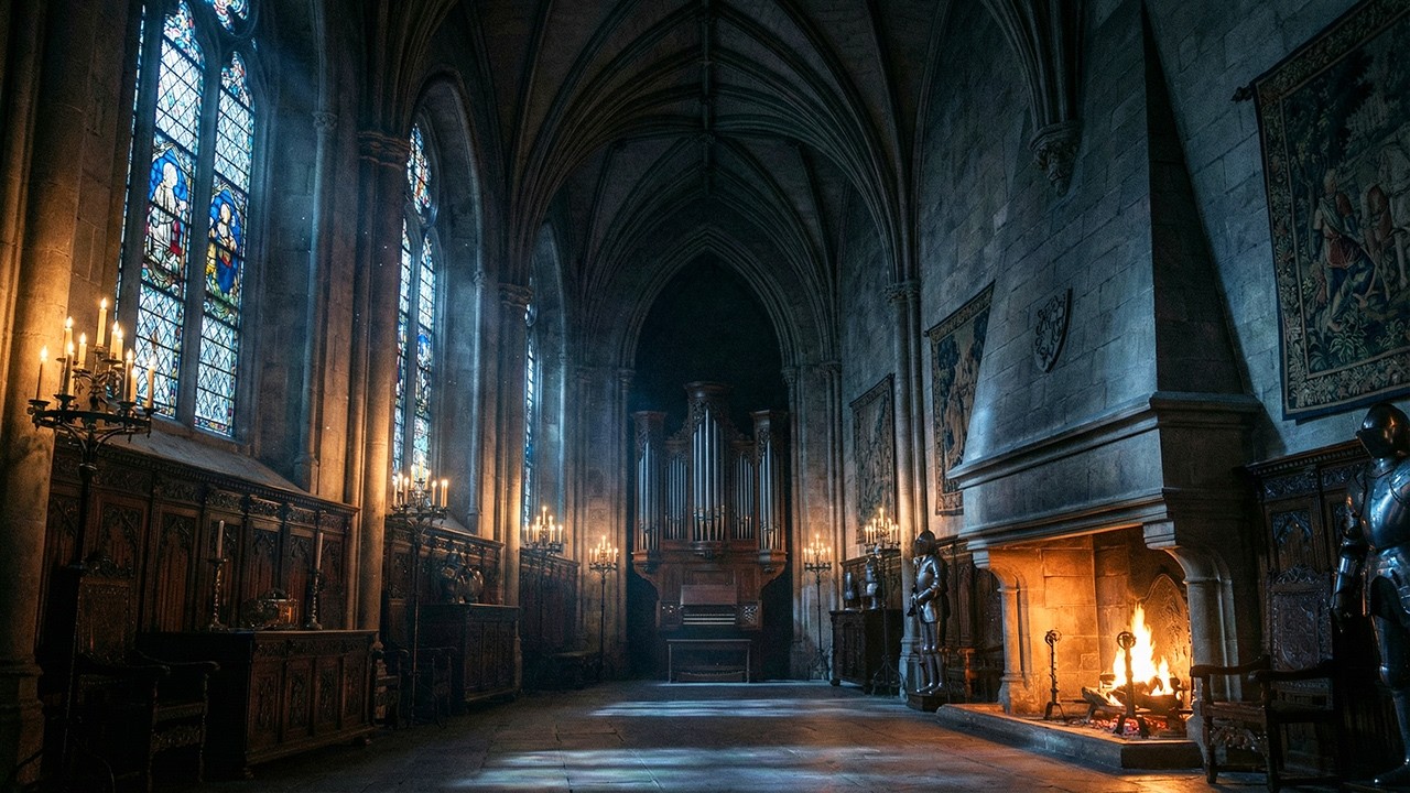 Full Moon Over Gothic Castle Hall 🌕 Dark Cello & Piano | Dark Academia Ambience for Deep Focus