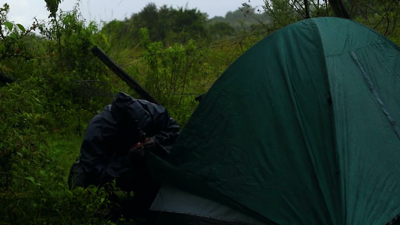 Hot Tent Rain Camping in Storm! - Solo Camping in Heavy Rain and Rainstorm