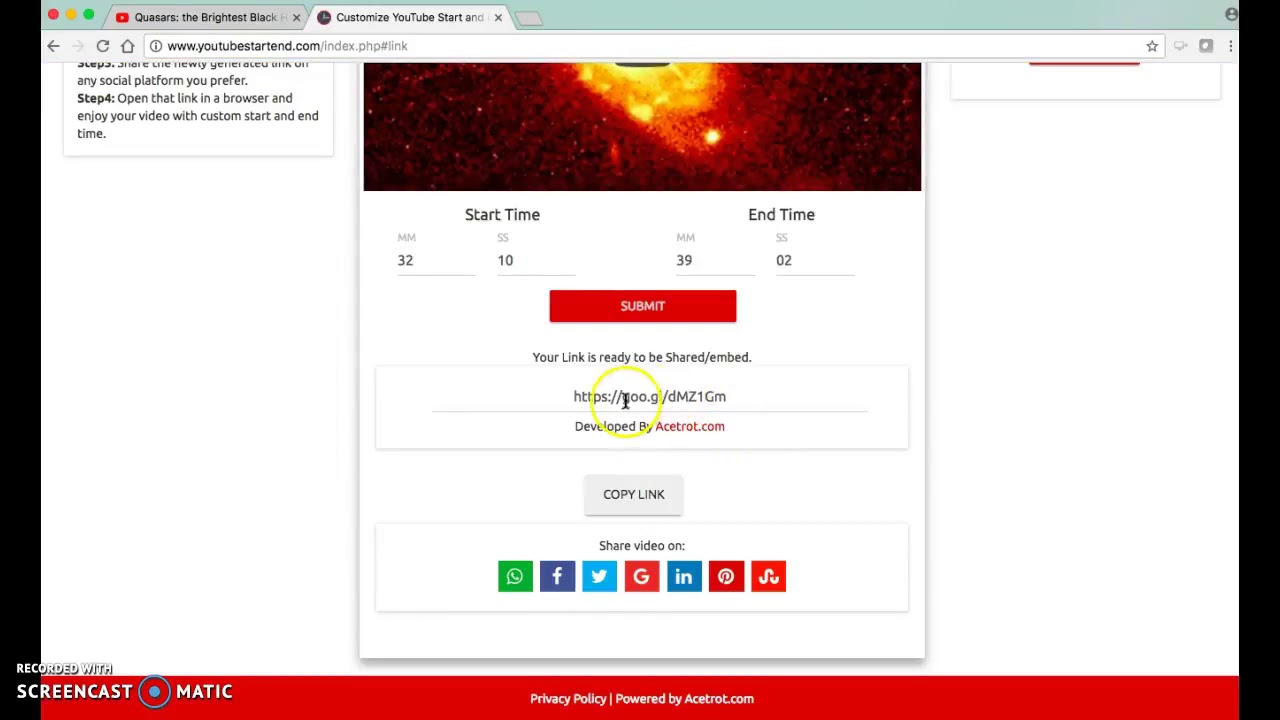 Customizing start & end times on a video resource