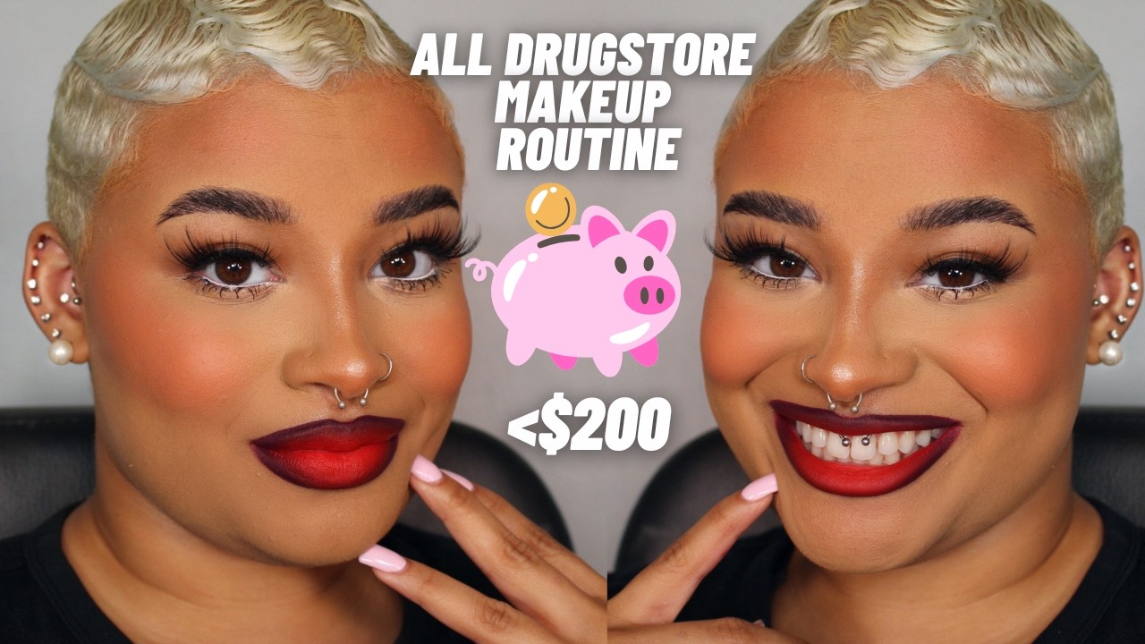 FULL FACE OF DRUGSTORE MAKEUP | BASE + RED LIP FOR LESS THAN $200!