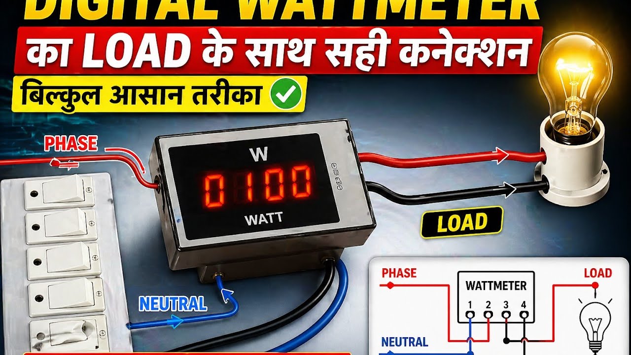 डिजिटल वॉट मीटर का कनेक्शन लोड के साथ कैसे होता है ,how to connect digital watt meter with load