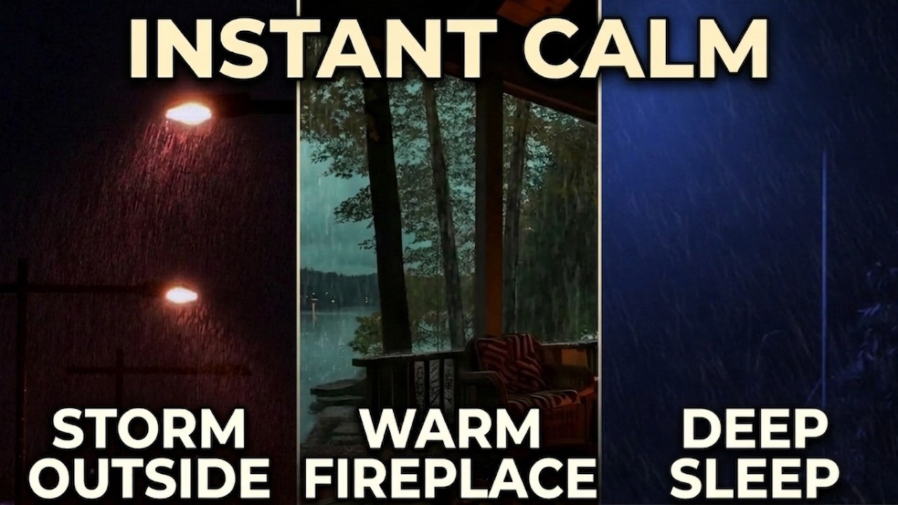 Gentle Rain Falling Outside | Fireplace Warmth for Relaxation and Sleep