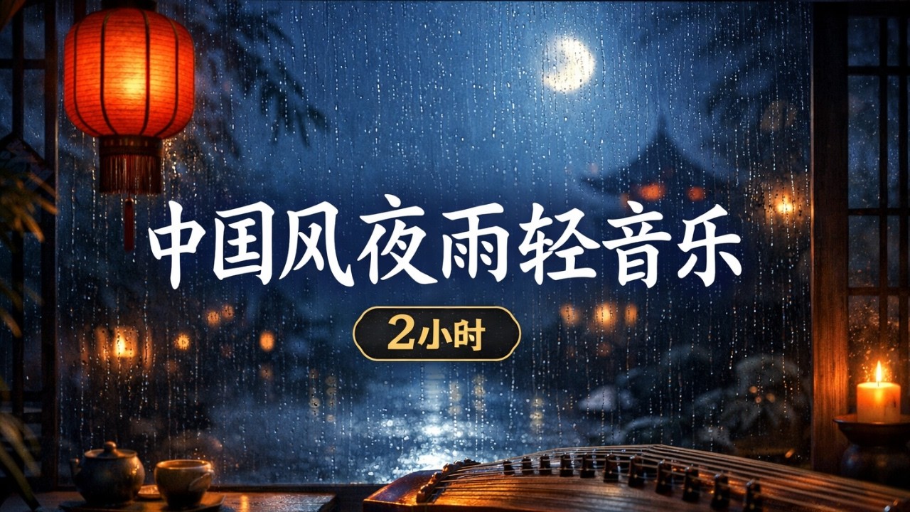 中国风夜雨轻音乐 🌙｜古筝二胡放松背景音乐｜2小时学习・睡眠