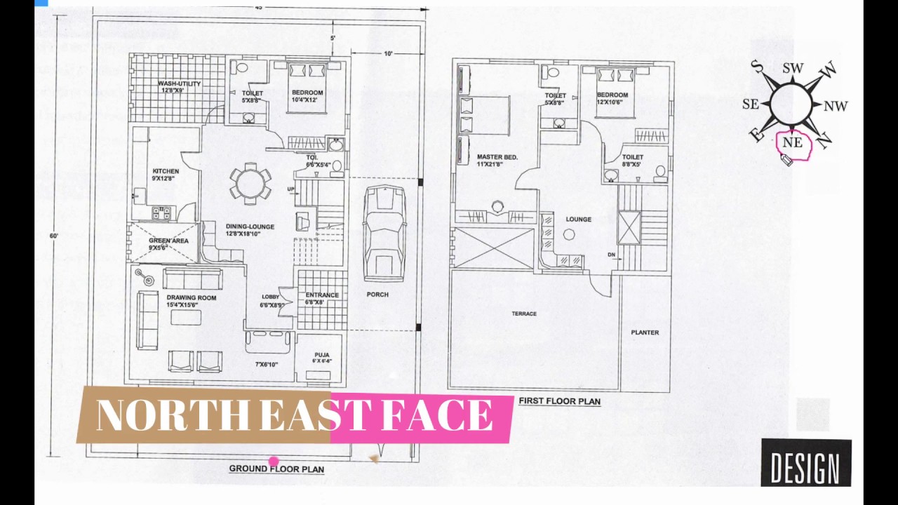 NORTH EAST FACING 45'X60' HOUSE PLAN ACCORDING VASTU