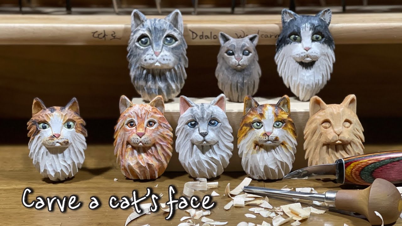 [우드카빙]고양이얼굴 조각하기 Woodcarving - Cave a Cat's face