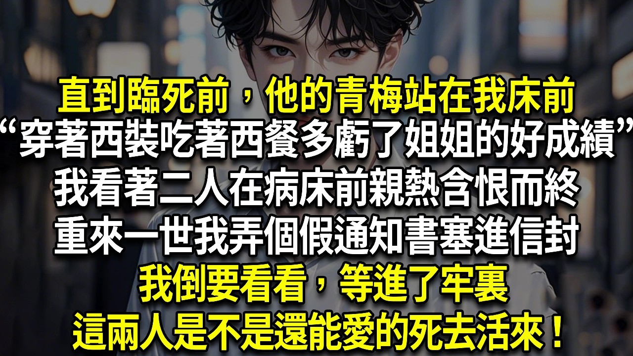 直到臨死前，他的青梅站在我床前“穿著西裝吃著西餐多虧了姐姐的好成績”我看著二人在病床前親熱含恨而終如今重來我弄了個假通知書，原封不動塞進信封我倒要看看，等進了牢裏，這兩人是不是還能愛的死去活來！