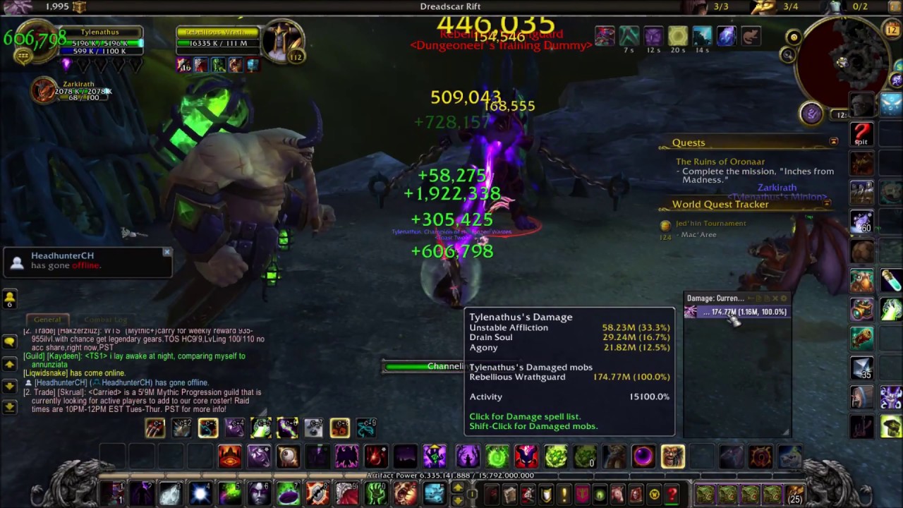 942 Affliction Warlock Gameplay 1.4m DPS 7.3.0