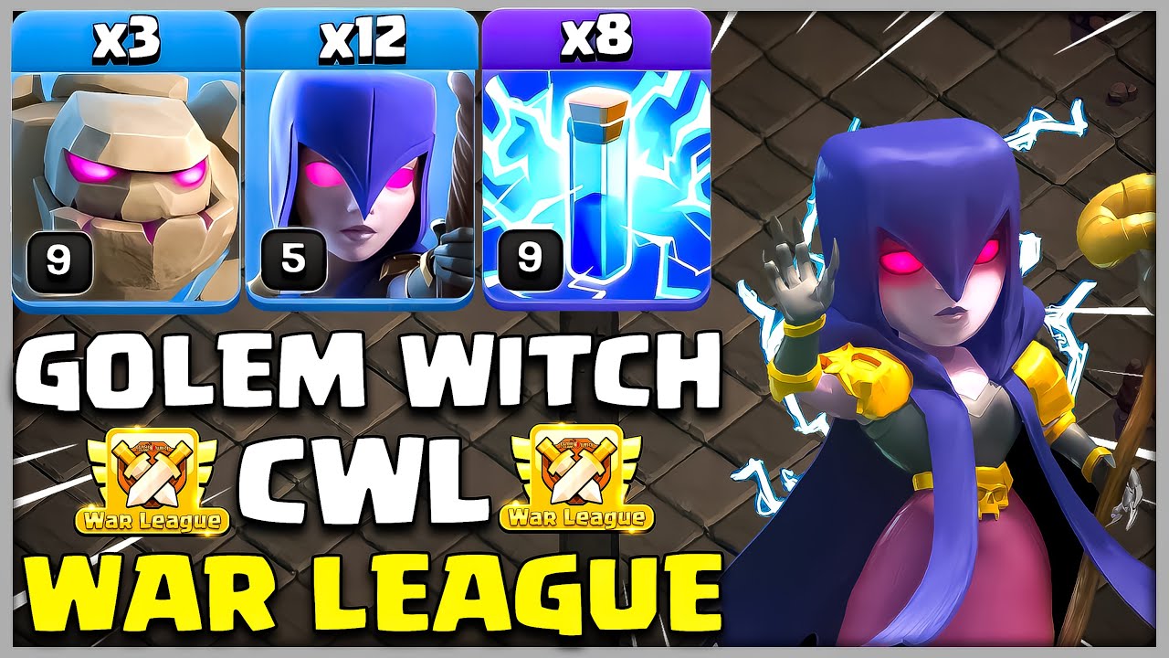Лучшая атака Th12 Strongest CWL | 3 голема + 8 зарядов + 12 ведьм | Стратегия атаки Th12 в Coc
