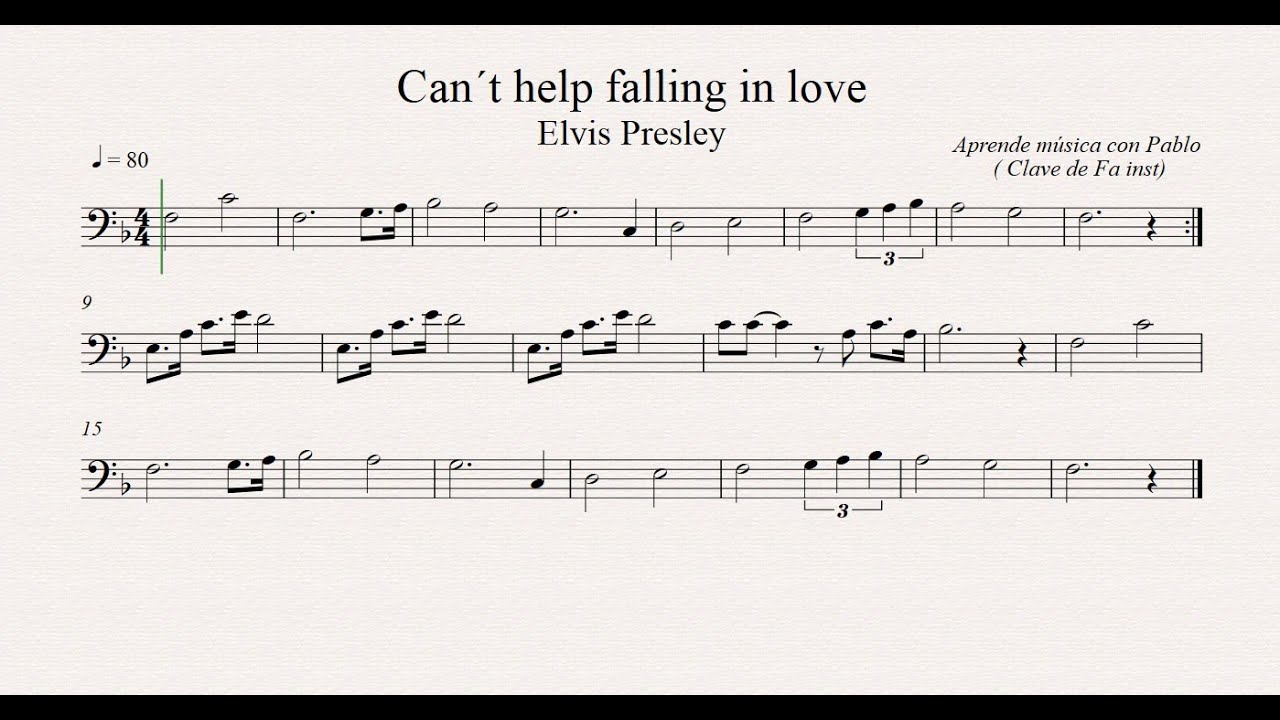 CAN´T HELP FALLING IN LOVE: Clave de Fa (trombón, chelo, fagot,contrabajo..) (partitura/playback)
