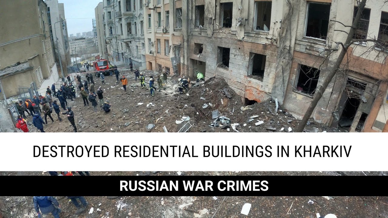 Destroyed residential buildings. Kulykivskiy Lane, Kharkiv, Ukraine