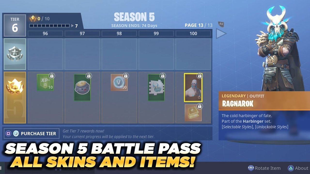 ALL SKINS AND ITEMS Season 5 Battle Pass Tier 100 - Fortnite Battle Royale