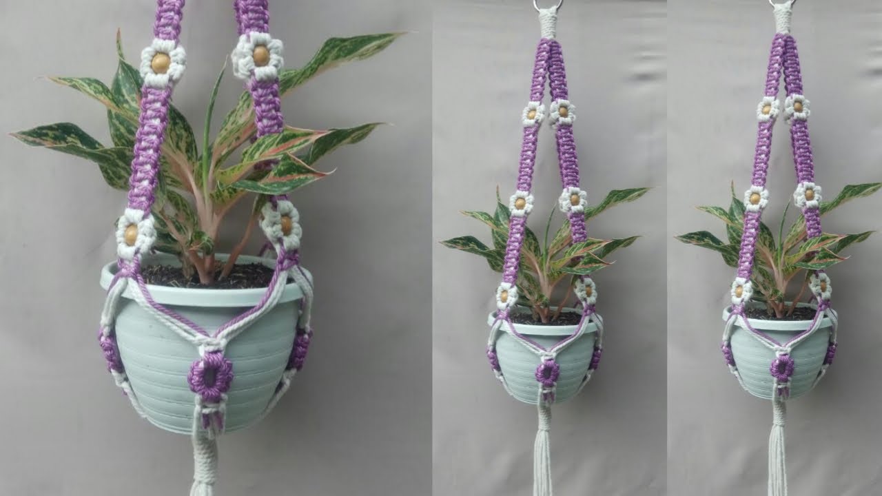 Macrame With Floral Plant Hanger Tutorial | Beginner | Square Knot