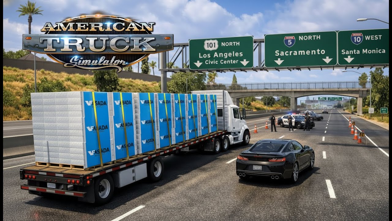 Police Roadblock on California Highway 🚨 | American Truck Simulator Realistic Gameplay 1.58