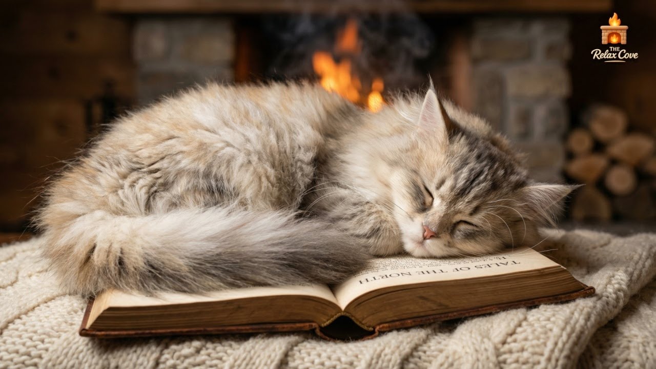 The Coziest Cat You’ll See Today 🐾🔥 Fireplace & Purring | 10H
