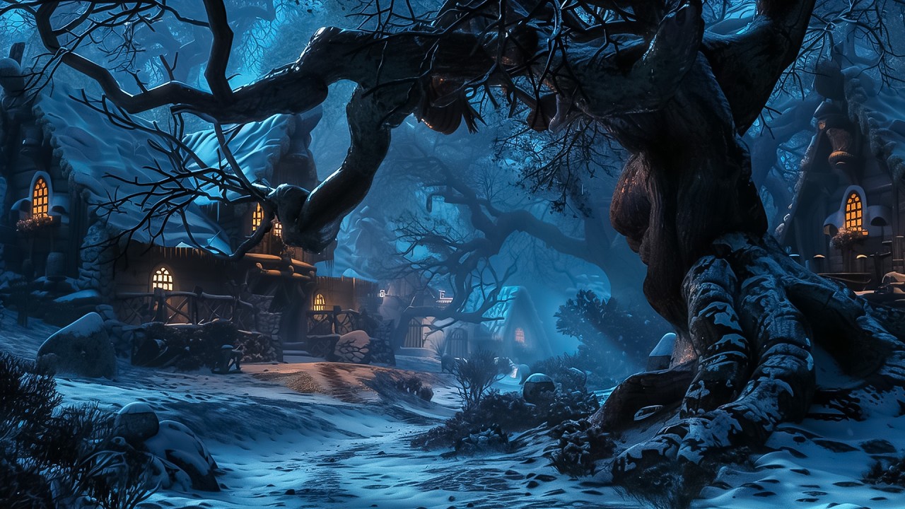 Snowy Medieval Hilltown at Night | Medieval Celtic Winter Ambience for Inspiration and Creativity