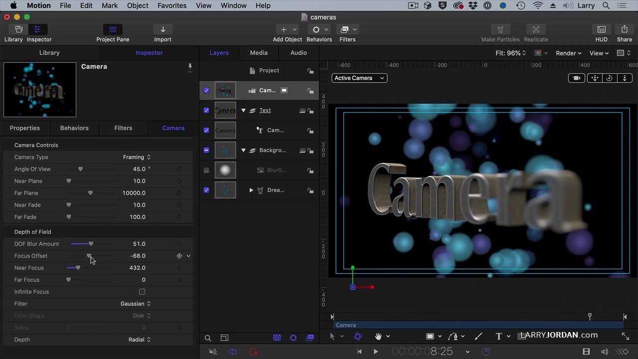 Add Depth-of-Field Focus to a Camera in Apple Motion 5.5