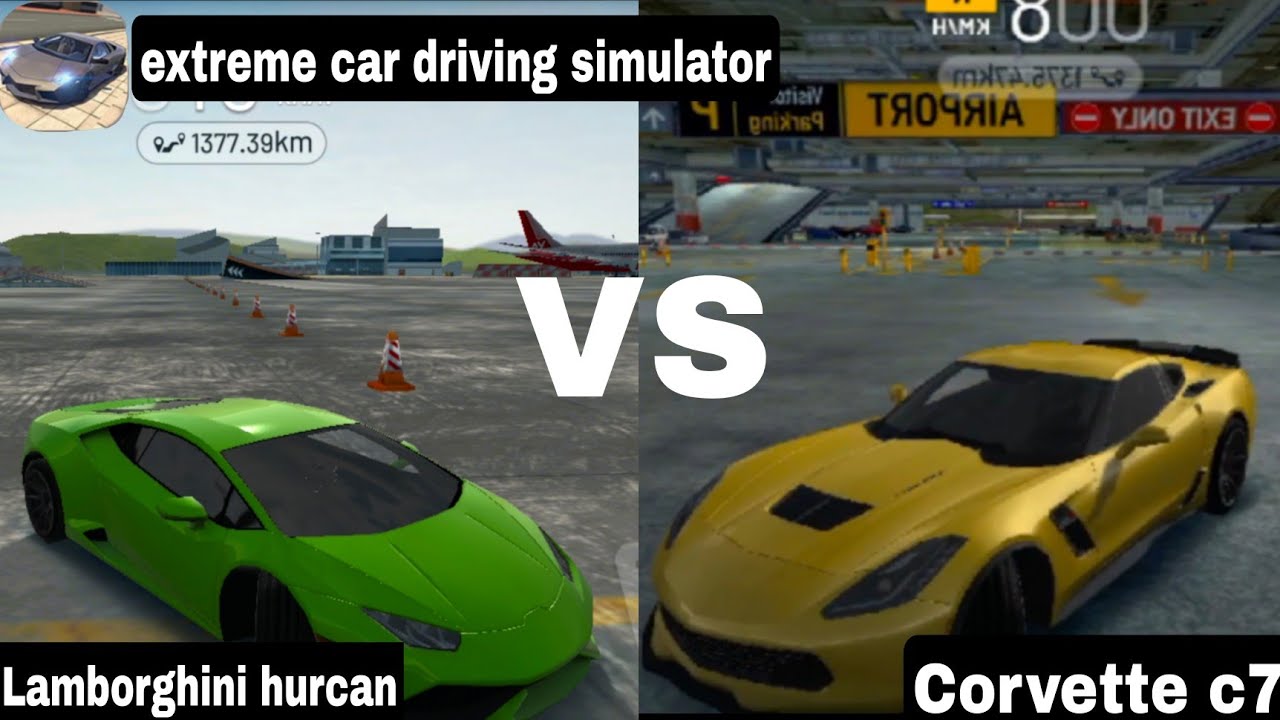 extreme car driving simulator Lamborghini huracan Vs Chevrolet corvette c7 comparison gameplay