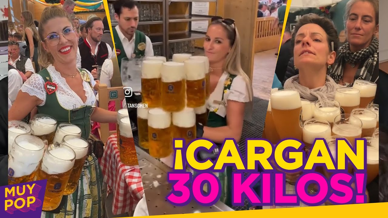Meseras súper fuertes en el Oktoberfest: ¡pueden cargar hasta 30 kilos en tarros de cerveza!