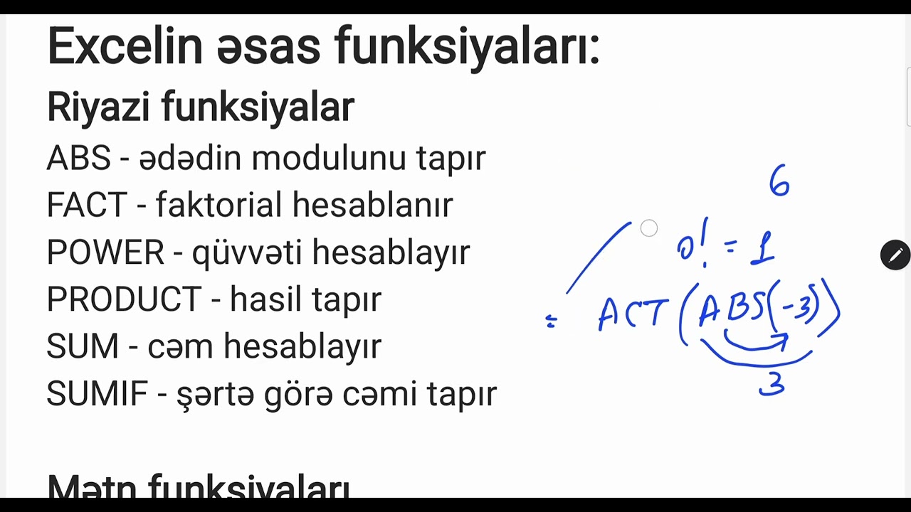 Microsoft Excel riyazi funksiyalar