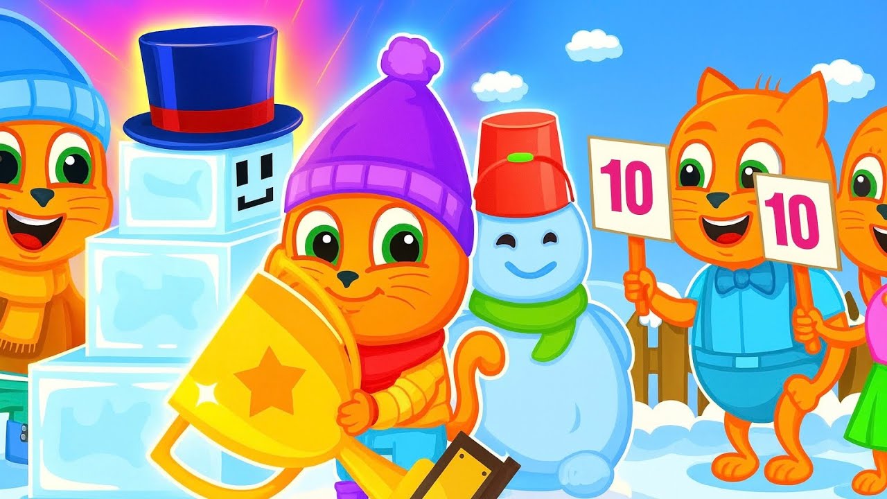 Cats Family in English - DANCING SNOWMAN Cartoon for Kids 4K