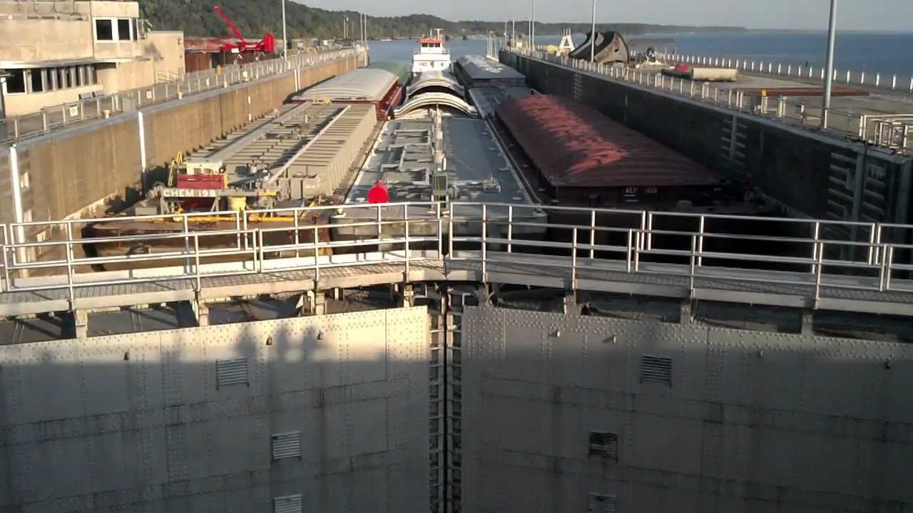Barge Moving Through Kentucky Dam Lock System