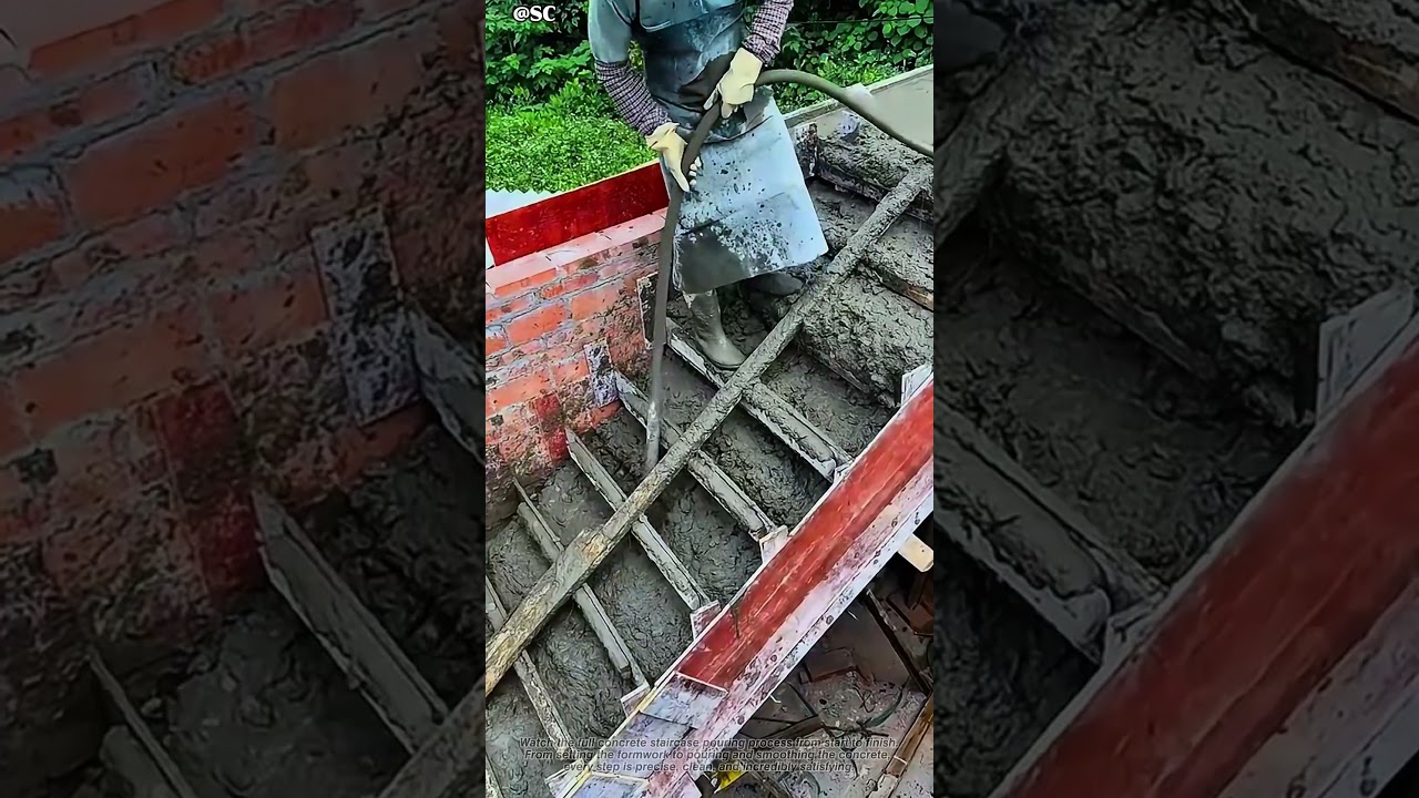 Concrete Staircase Pouring Process &ndash; So Satisfying to Watch! 🏗️🔥