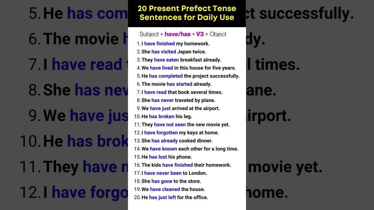 Present Perfect Tense in English Grammar | 20 Present Perfect Tense Sentences for Daily Use