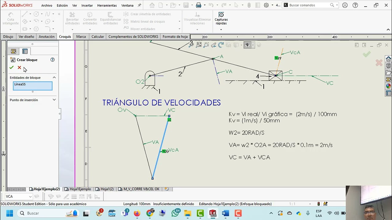 ANÁLISIS DE VELOCIDAD EN  MECANISMO  POR MÉTODO GRÁFICO  - DESARROLLADO CON SOLIDWORKS