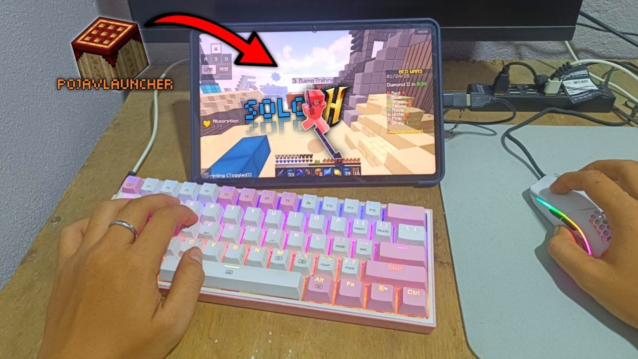 Tablet player play solo Bedwars Hypixel Pojavlauncher