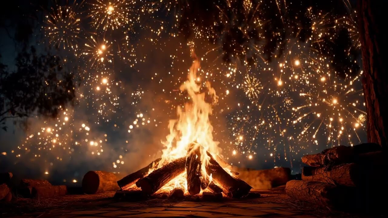 ✨ New Year’s Eve Ambience ✨ Quiet Fireworks & Log Fire Sounds ✨ Cosy Outdoor Fire & Gentle Fireworks